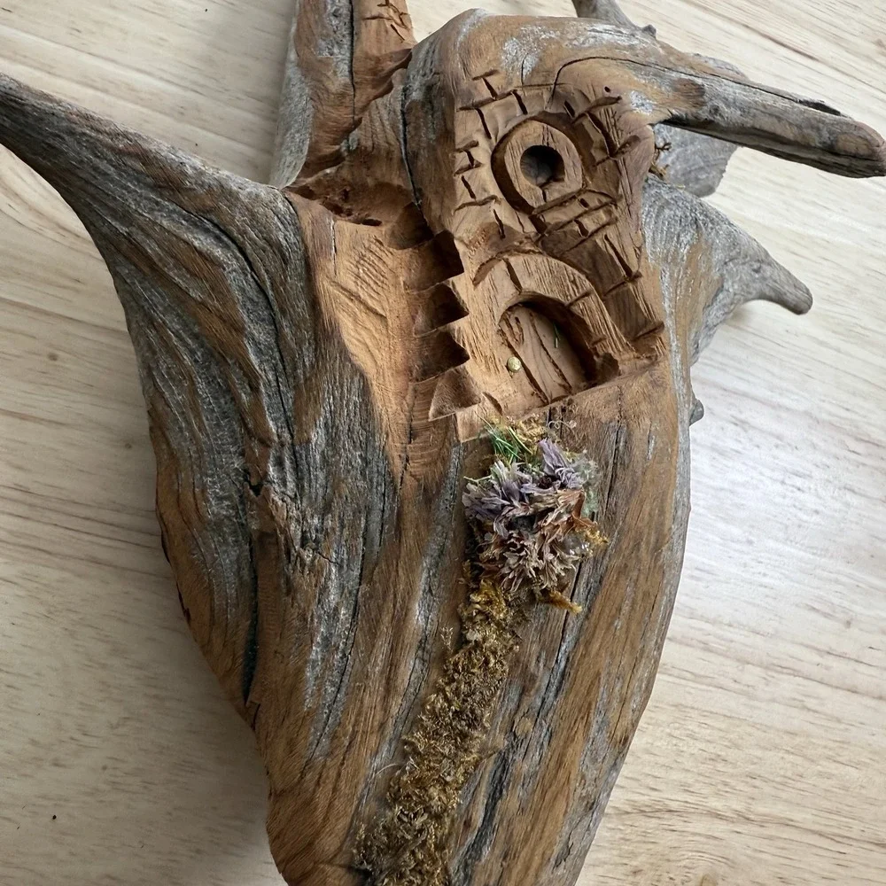 Hand Carved Driftwood Bark Fairy House Door Signed Wall Hanging VTG‎ Leaich 1988